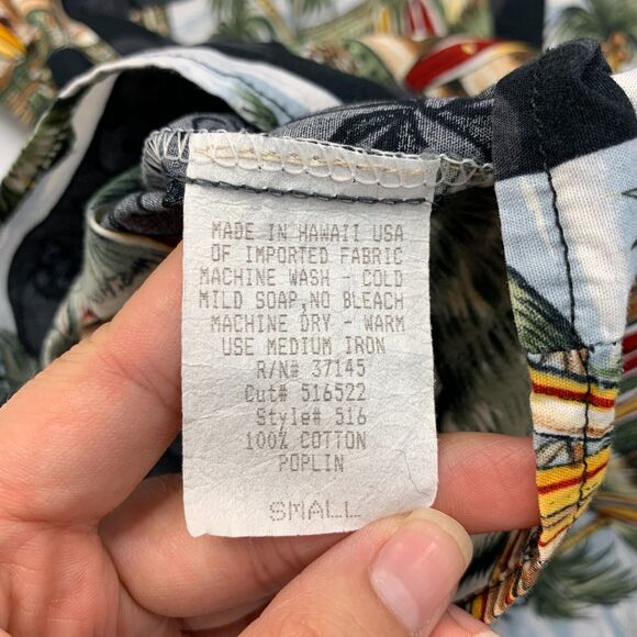 Vintage Hilo Hattie Hawaiian Shirt Mens S Small Black Button Up Surf Shack Hut - Picture 7 of 10
